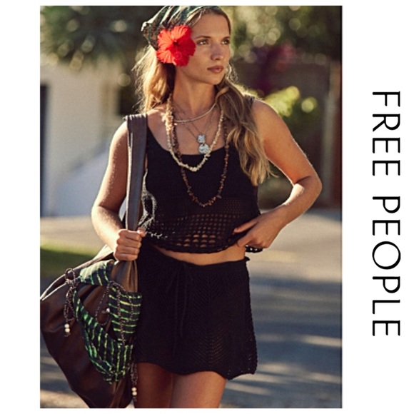 Free People Dresses & Skirts - ♥️ 2pc Cozy-Chic FREE PEOPLE Fuego Set Tank & Skirt Open-Knit Outfit M NWTS-$80